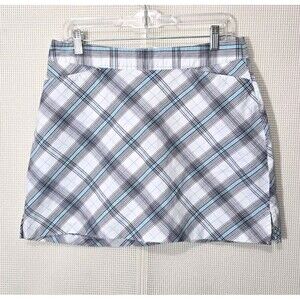Lady Hagen Skort Womens 10 White Blue Plaid Shorts Golf Tennis Athletic Skirt